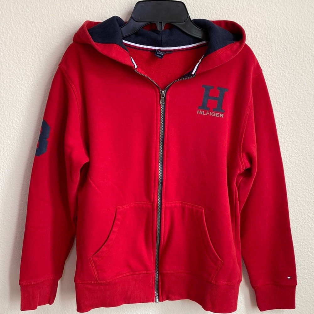 TOMMY HILFIGER Big Boys Zip-up Red Fleece Hoodie L (16/18)